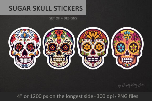 Download Sugar Skulls PNG Printable Stickers Set - Png printable stickers Collection