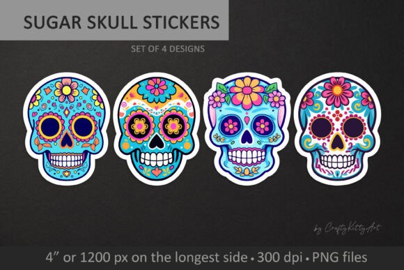 Download Sugar Skulls PNG Printable Stickers Set - Png printable stickers Collection