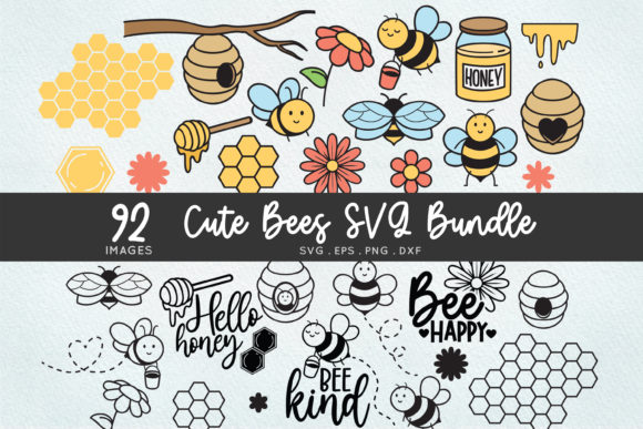 Download Cute Honey Bee Svg Bundle - Bee Clipart - Svg Collection