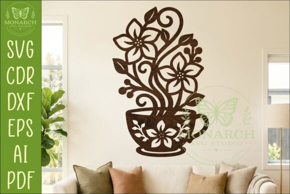 Download Floral Coffee Cup Wall Art SVG, Kitchen - Svg Collection
