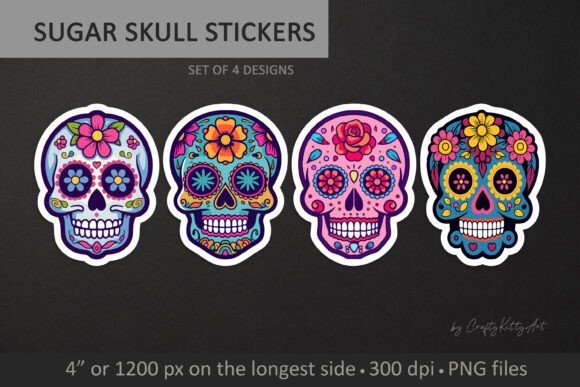 Download Sugar Skulls PNG Printable Stickers Set - Png printable stickers Collection