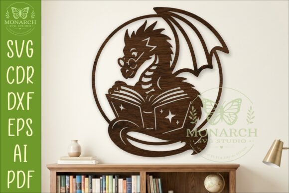Download Dragon Reading Book Wall Art SVG Sign - Svg Collection