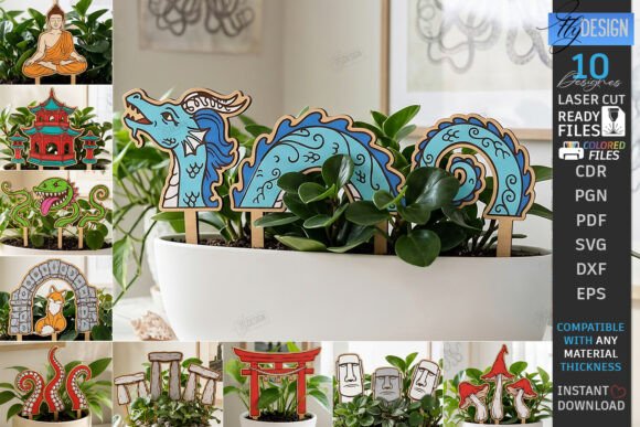Download Decorative Plant Stakes Laser Cut Bundle - Decor Collection