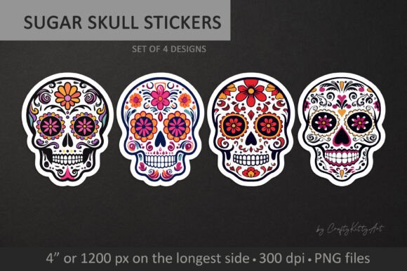 Download Sugar Skulls PNG Printable Stickers Set - Png printable stickers Collection