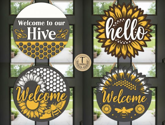 Download Bee Sunflower Door Sign SVG Bundle - Svg Collection